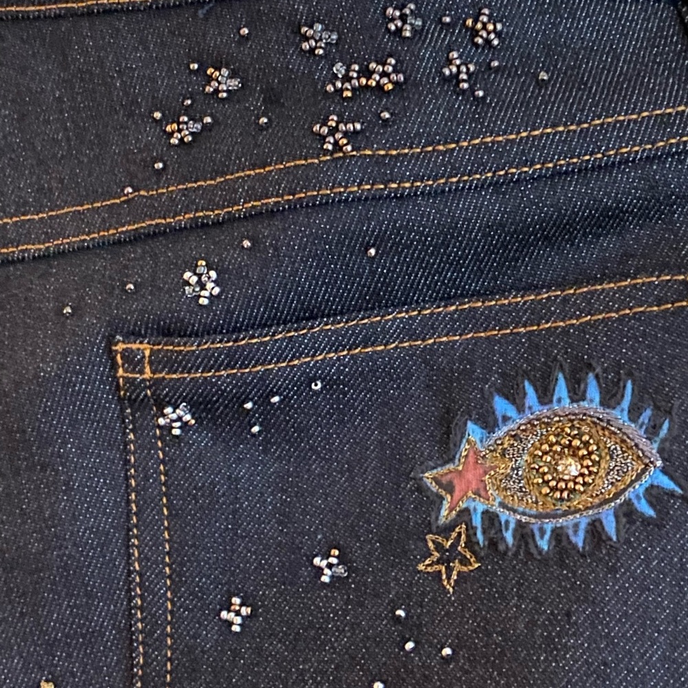 🪐☄️⭐Final Price⭐🌑🌜Valentino Space Embroidered Cuffed Jeans, Size 29 - Picture 7 of 16
